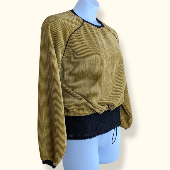 Noisy May Cropped Yellow Long Sleeve Corduroy Top - Picture 2 of 7